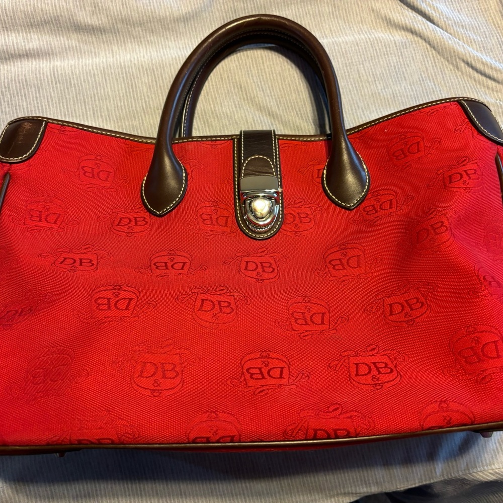 Dooney & Bourke Red and Brown Satchel with Leather Trim
